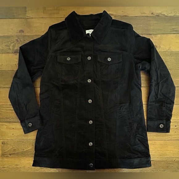 Denim & Co. Black Velveteen Regular Long
Jacket Coat Size M - Picture 2 of 9